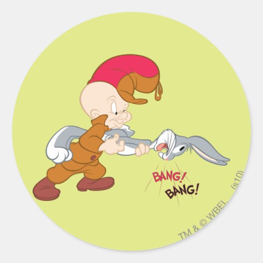 ELMER FUDD™ en BUGS BUNNY™ Ronde Sticker (Voorkant)