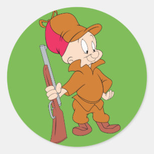ELMER FUDD™   Met Pistool Ronde Sticker