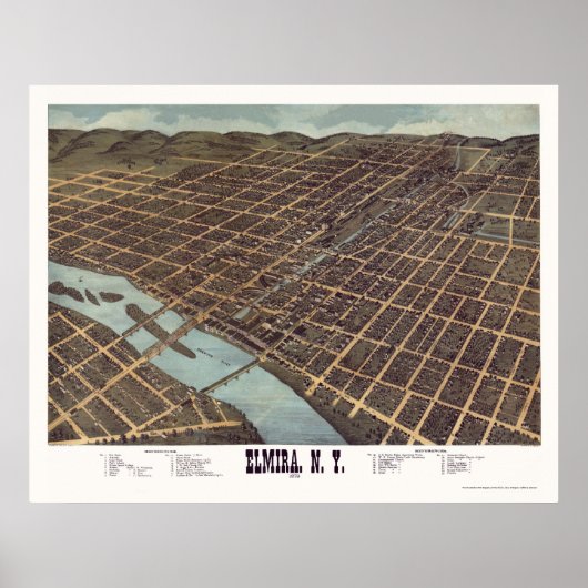 Elmira, NY Panoramic Map - 1873 Poster (Voorkant)
