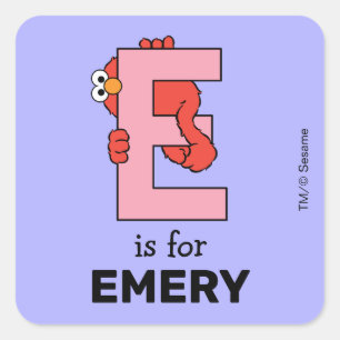Elmo Alfabet E Roze Vierkante Sticker