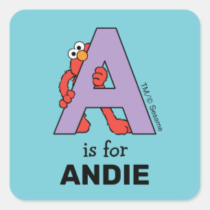 Elmo Alfabet Een Paarse Vierkante Sticker