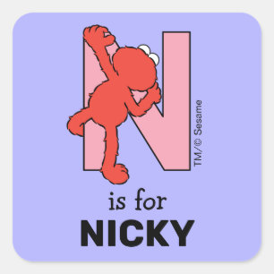 Elmo Alfabet N Roze Vierkante Sticker