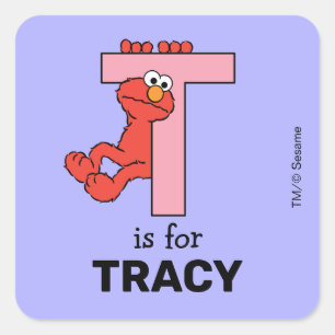 Elmo Alfabet T Roze Vierkante Sticker
