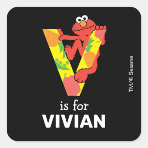 Elmo Alfabet   V Groente Vierkante Sticker