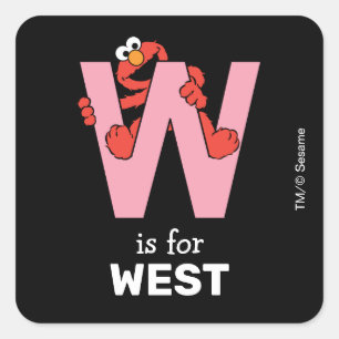 Elmo Alfabet W Roze Vierkante Sticker