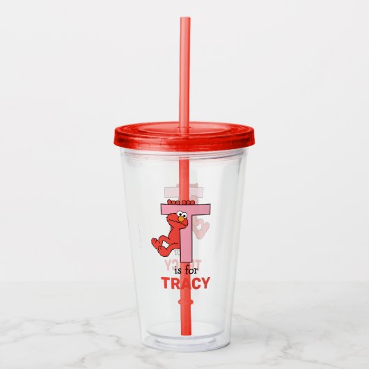Elmo Alphabet | T Roze Acryl Drinkbeker (Voorkant)