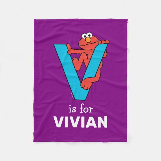 Elmo Alphabet | V Blauw Fleece Deken (Voorkant)