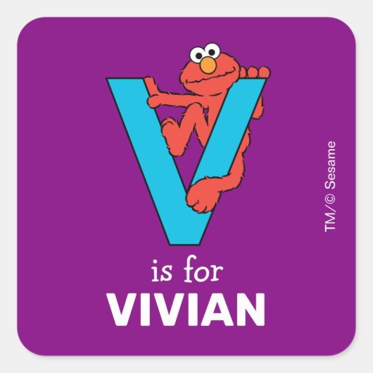 Elmo Alphabet | V Blauw Vierkante Sticker (Voorkant)