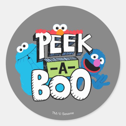 Elmo, Cookie & Grover| Peek-a-Boo Ronde Sticker (Voorkant)