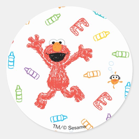 Elmo Crayon Pattern Ronde Sticker (Voorkant)