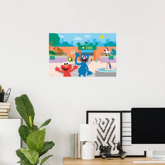Elmo en Grover | Zoo Scene Poster (Thuiskantoor)