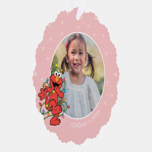 Elmo kerstlampjes | Persoonlijke naam en foto Ornament Kaart (Rechts)