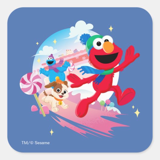 Elmo, Tango & Cookie Monster | Beste kerstmis Vierkante Sticker (Voorkant)