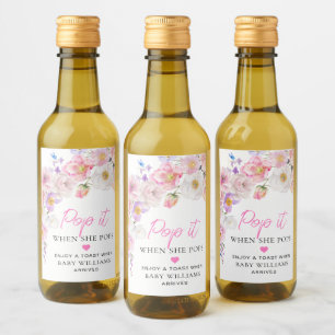 Eloise Floral Baby shower Pop It Wijn Etiket