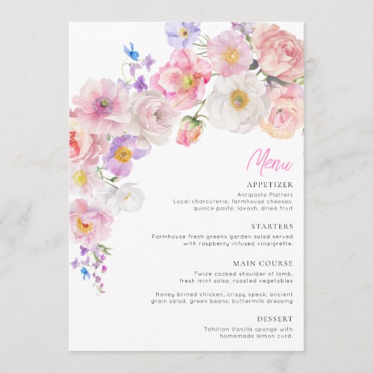 Eloise Pink Floral Menu (Devant)