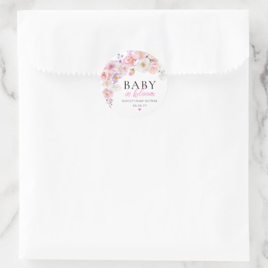Eloise Roze Bloemen Baby in Bloom Baby shower Ronde Sticker (Tas)