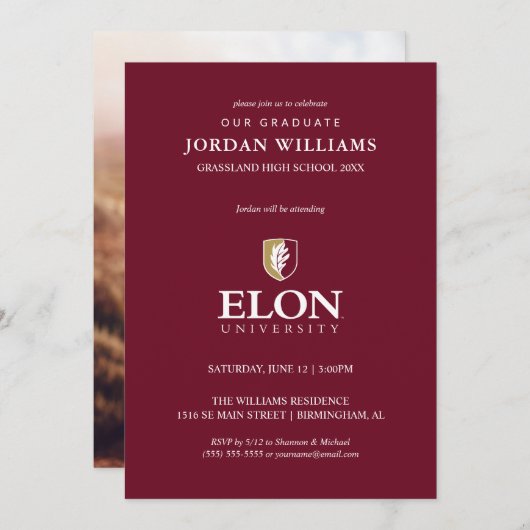 Elon University Afstuderen Aankondiging (Voorkant / Achterkant)