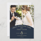 Eloped Navy Elegant Golden Photo Invitation (Devant)