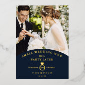 Eloped Navy Elegant Golden Photo Sophisticated Folie Uitnodiging (Voorkant)