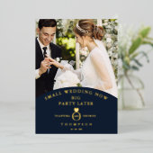 Eloped Navy Elegant Golden Photo Sophisticated Folie Uitnodiging (Staand Voorkant)