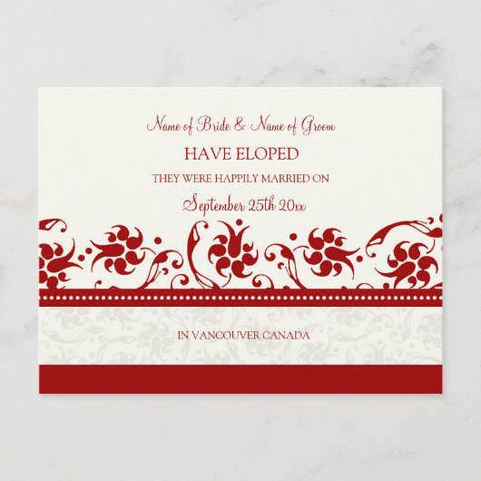 Elopement Aankondiging Briefkaarten Red Floral (Voorkant)