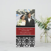 Elopement Aankondiging Fotokaart Red Damask (Staand voorkant)