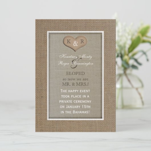 Elopement Aankondigingen - Burlap Look (Staand voorkant)