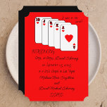 Elopement Faire-part Royal Flush<br><div class="desc">Ce faire-part d'élévation est bien sûr doté d'une poussée royale dans les coeurs. A droite des cartes, les mots "C'était dans les cartes !" apparaissent. Sous les cartes, vous pouvez customiser tous vos détails de développement. Les cartes apparaissent sur un arrière - plan rouge avec le dos de l'invitation noir....</div>
