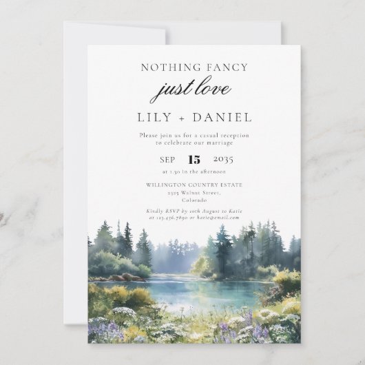 Elopement Forest Lakeside Floral Wedding Reception Kaart (Voorkant)