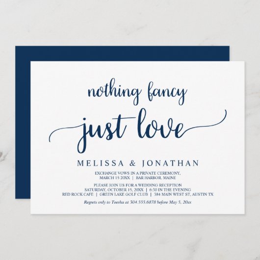 Elopement, niets Fancy gewoon liefde, Navy Blue Kaart (Voorkant / Achterkant)