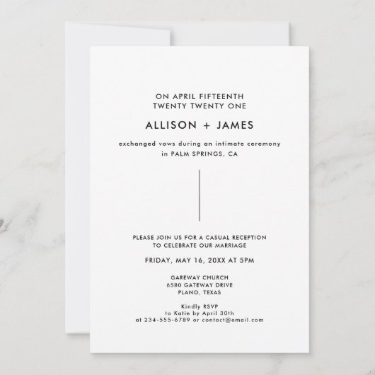 Elopement Reception Foto we Eloped Announding Kaart (Achterkant)