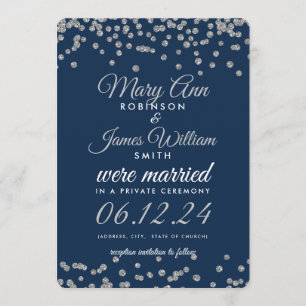 Elopement Silver Glitter Confetti Navy Blue Kaart