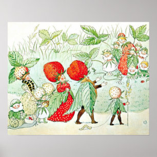 Elsa Beskow Aardbeienkoning en -koningin Poster