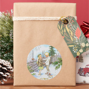 Elsa Beskow Sneeuwkinderen Ronde Sticker