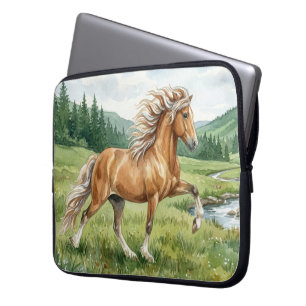 Elska IJslands paard watercolor landschap Laptop Sleeve