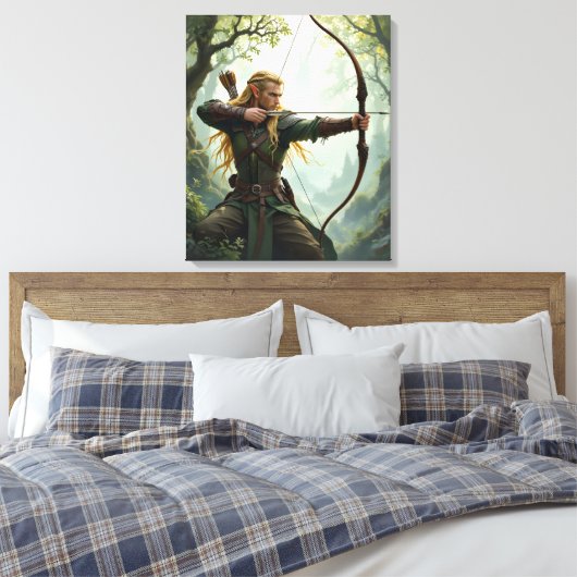 Elven Archer van het Woodland Realm Canvas Afdruk (Insitu (Slaapkamer))