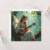 Elven Fairy Playing Ukulele in Enchanted Forest Kaart (Voorkant / Achterkant in situ)