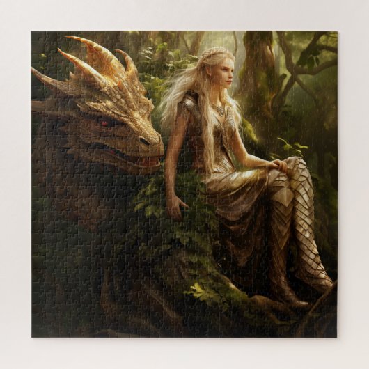 Elven Forest Queen met haar draak Legpuzzel (Verticaal)
