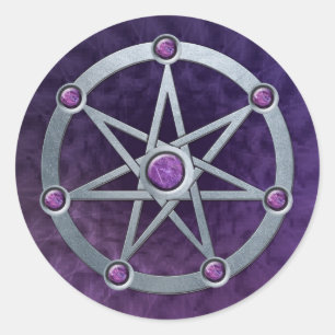 Elven star Silver in reliëf met Amethyst Ronde Sticker