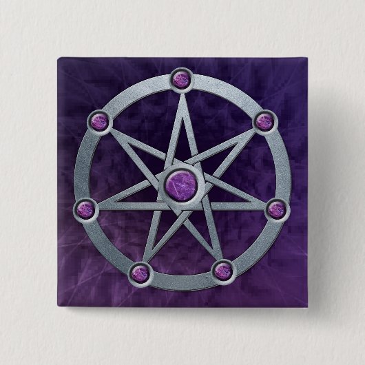Elven star Silver in reliëf met Amethyst Vierkante Button 5,1 Cm (Voorkant)