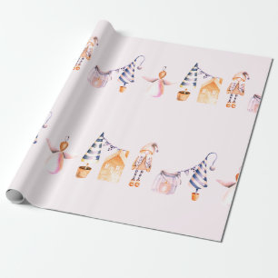 ELVES EN CHRISTMAS TREE PATTERN IN WATERVERF CADEAUPAPIER