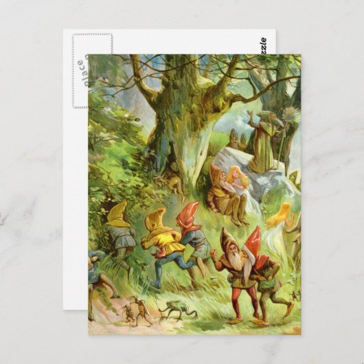 Elves en Gnomen in het diepe, donkere magische bos Briefkaart (Voorkant / Achterkant)