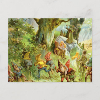 Elves en Gnomen in het diepe, donkere magische bos Briefkaart