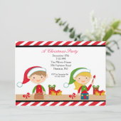 Elves in een workshop uitnodigen voor kerstfeest kaart (Staand voorkant)