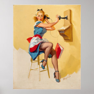 Elvgren Telefoon Pin-up Meisje Retro Poster
