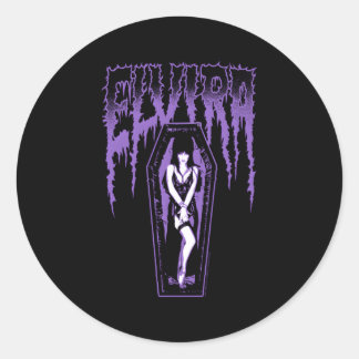 Elvira meesteres van de donkere naam Paarse kist Ronde Sticker