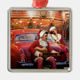 Elvis en Marilyn Kerstmis Metalen Ornament