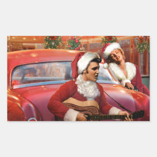 Elvis en Marilyn Kerstmis Rechthoekige Sticker