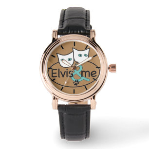 Elvis et moi cuir de noir de montre de carré de