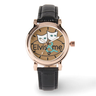 Elvis & Me Cappuccino vierkante horloge zwart leer